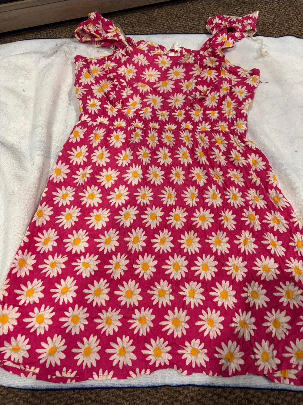 Planet Gold Hot Pink Daisy Print Ruffle Strap Dress